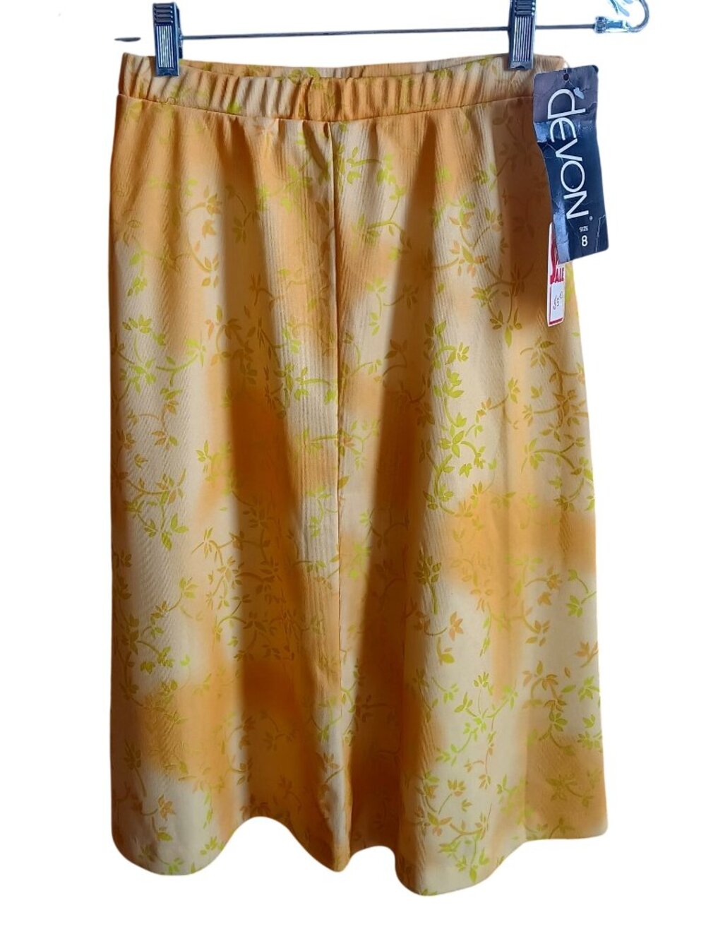 sz 8 Vintage 1970's Womens Skirt FLOWER PRINT DEVON YELLOW SECRETARY SKIRT USA